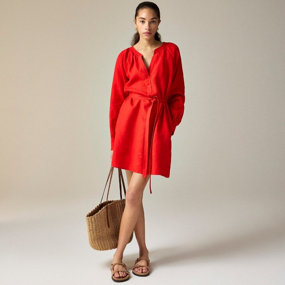 J Crew Womens Size XXS Long Sleeve Cabana Mini Dress in Linen Red Arroyo $148